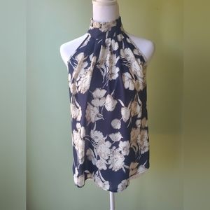 Sienna Sky Halter Tank Top Blue with White Flowers (S)